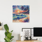 Beach Scribbles - Line Art Style Landschap Poster (Thuiskantoor)