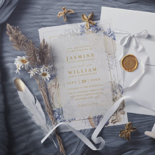 Beach Sea Shells Elegant Modern QR Code Wedding Kaart