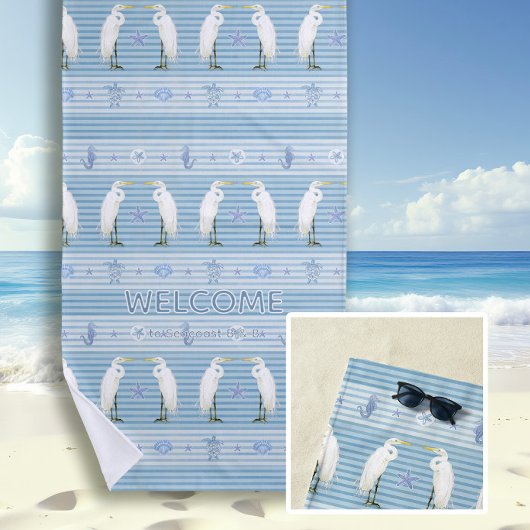 Beach Sea Turtle Seahorse Egret Blue Personalized Strandlaken