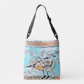 Beach Seagull Cute Cartoon Art Crossbody Tas (Achterkant)
