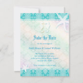 Beach Seahorse Aqua Wedding Save the Date (Voorkant)