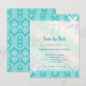 Beach Seahorse Aqua Wedding Save the Date (Voorkant / Achterkant)
