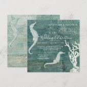 Beach Seahorse Coral Blauwgroen Blue White Rustin Kaart (Voorkant / Achterkant)