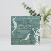 Beach Seahorse Coral Blauwgroen Blue White Rustin Kaart (Staand voorkant)