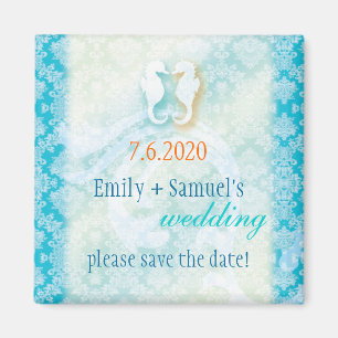 Beach Seahorse Luau Wedding Save the Date Magneet