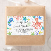 Beach Seahorse Red Octopus Starfish Baby shower Etiket (Insitu)
