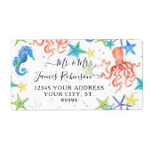 Beach Seahorse Red Octopus Starfish Baby shower Etiket (Voorkant)