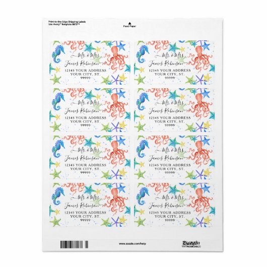 Beach Seahorse Red Octopus Starfish Baby shower Etiket (Full Sheet)