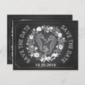 Beach Seahorse Seashell Chalkboard Bewaar de datum Aankondigingskaart (Voorkant / Achterkant)