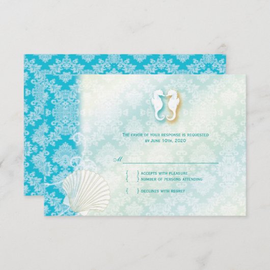 Beach Seahorse Turquoise Wedding RSVP (Voorkant / Achterkant)