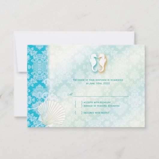 Beach Seahorse Turquoise Wedding RSVP Kaartje (Voorkant)