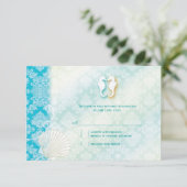 Beach Seahorse Turquoise Wedding RSVP Kaartje (Staand voorkant)