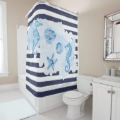 Beach Seahorse Waterverf Starfish Navarra Blue Whi Douchegordijn (In situ)