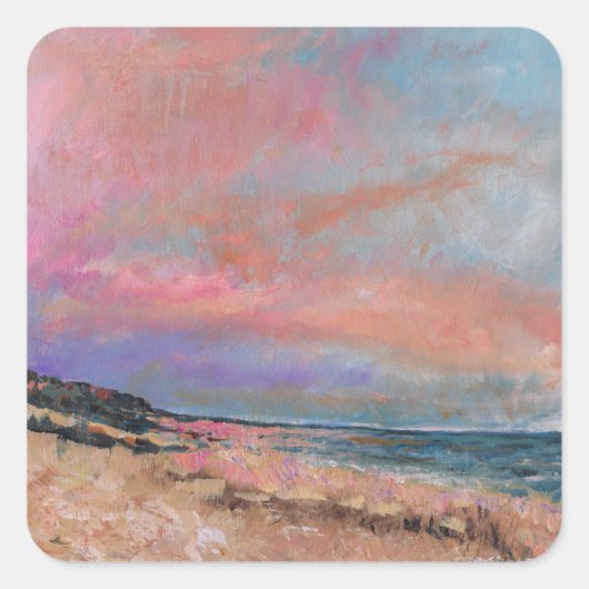 Beach Seascape Fine Art Beach Painting Vierkante Sticker (Voorkant)