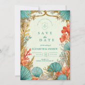 Beach Seashell Botanical Wedding Save The Date (Voorkant)