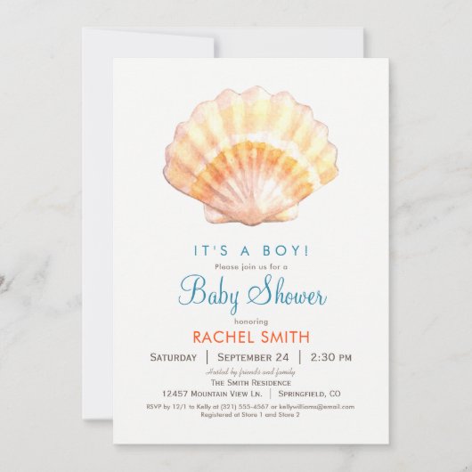 Beach Seashell Boy Baby shower Uitnodiging (Voorkant)