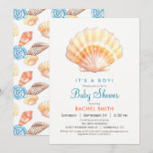 Beach Seashell Boy Baby shower Uitnodiging (Voorkant / Achterkant)