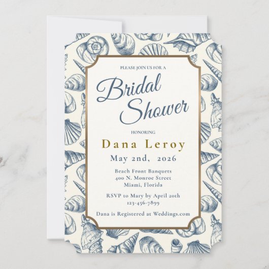 Beach Seashell Bruids Douche uitnodiging (Voorkant)