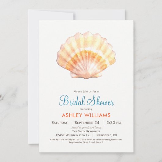Beach Seashell bruidsdouche uitnodiging (Voorkant)