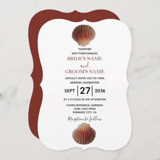 Beach Seashell Clams Wedding Invitations Kaart (Voorkant / Achterkant)
