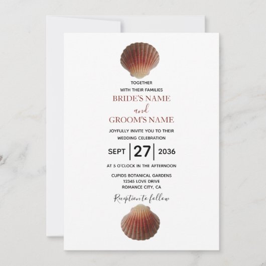 Beach Seashell Clams Wedding Invitations Kaart (Voorkant)