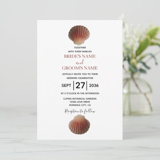 Beach Seashell Clams Wedding Invitations Kaart (Staand voorkant)