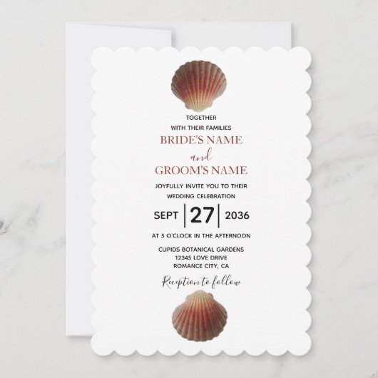Beach Seashell Clams Wedding Invitations Kaart (Voorkant)