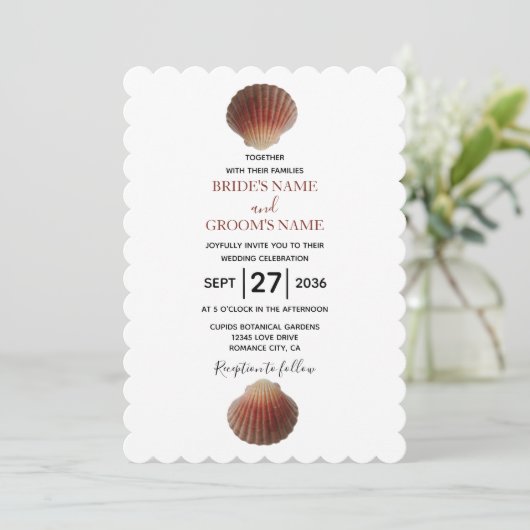 Beach Seashell Clams Wedding Invitations Kaart (Staand voorkant)