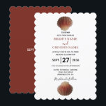 Beach Seashell Clams Wedding Invitations Kaart<br><div class="desc">Dit strandontwerp bevat twee schelpdieren. Beach themed bruiloft design met klemmen boven en onder de trouwformulering. De kleur van de bruine bruine schotwiekwolken wordt gebruikt voor de namen van de bruid en de bruidegom. De kleimkleur wordt ook gebruikt voor de achterzijde. Dit is het perfecte trouwontwerp voor strandbestemmingen, ideaal voor...</div>