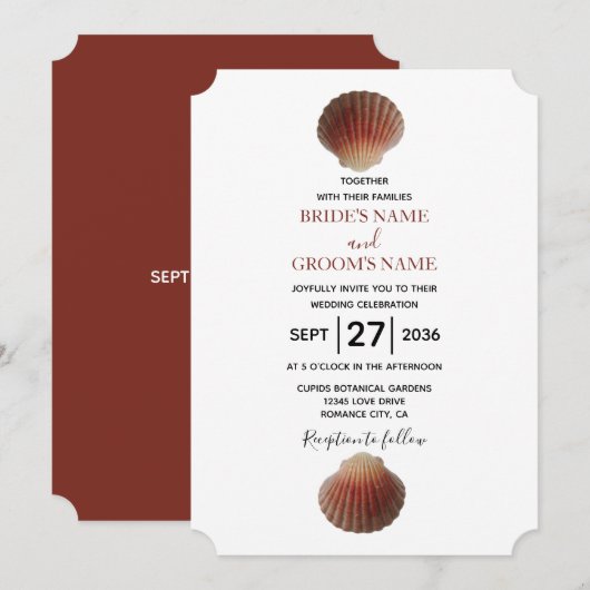 Beach Seashell Clams Wedding Invitations Kaart (Voorkant / Achterkant)