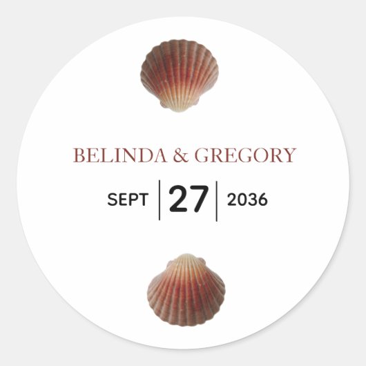 Beach Seashell Clams Wedding Ronde Sticker (Voorkant)