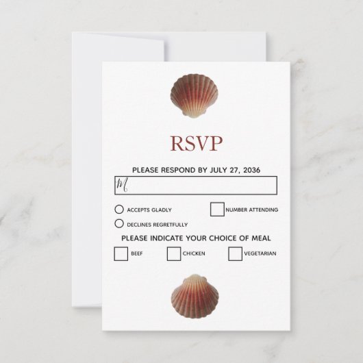 Beach Seashell Clams Wedding RSVP-kaarten RSVP Kaartje (Voorkant)