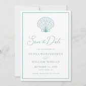 Beach Seashell Elegant Aqua Blue Wedding Save The Date (Voorkant)