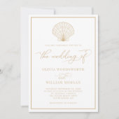 Beach Seashell Elegant beige Sand Wedding Kaart (Voorkant)