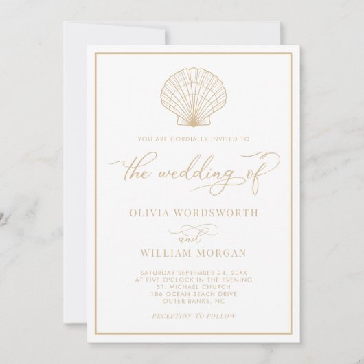 Beach Seashell Elegant beige Sand Wedding Kaart (Voorkant)