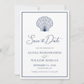 Beach Seashell Elegant Navy Blue Wedding Save The Date (Voorkant)