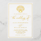 Beach Seashell Elegant Wedding Folie Uitnodiging (Voorkant)