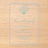 Beach Seashell Elegant Zee Glass Blue Weddenschap Acryl Uitnodigingen (Voorkant)