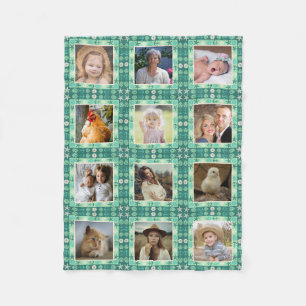 Beach Seashell Faux Quilted Blauwgroen Photo Colla Fleece Deken