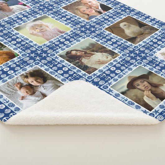 Beach Seashell Faux Quilted Nautical Photo Collage Sherpa Deken (3/4)
