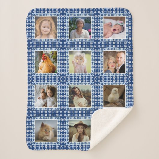 Beach Seashell Faux Quilted Nautical Photo Collage Sherpa Deken (Voorkant)