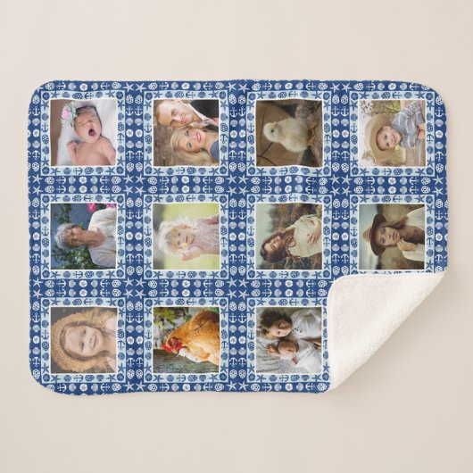 Beach Seashell Faux Quilted Nautical Photo Collage Sherpa Deken (Voorkant (horizontaal))