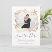 Beach Seashell Foto Blush Pink Elegant Weddenschap Save The Date (Staand voorkant)