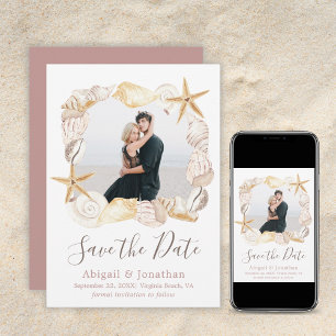 Beach Seashell Foto Blush Pink Elegant Weddenschap Save The Date