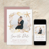 Beach Seashell Foto Blush Pink Elegant Weddenschap Save The Date