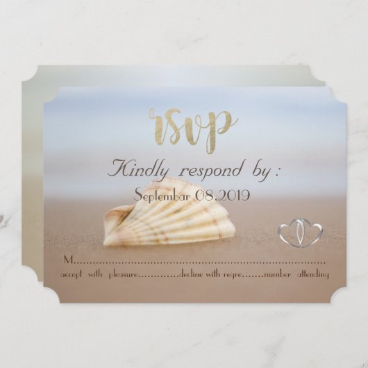 Beach Seashell, Harten RSVP Kaart (Voorkant / Achterkant)