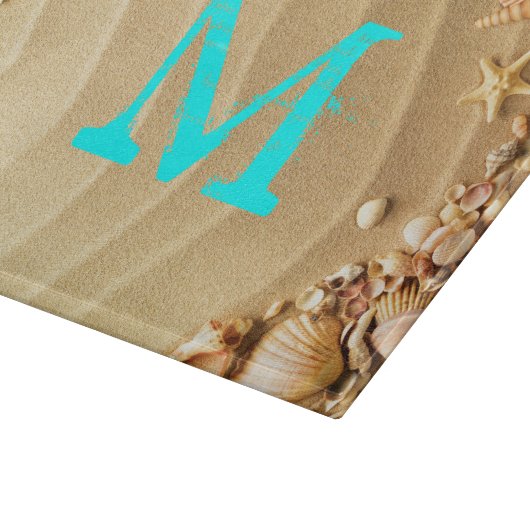 Beach Seashell Hawaii Monogram Glas Snijplank (Hoek)