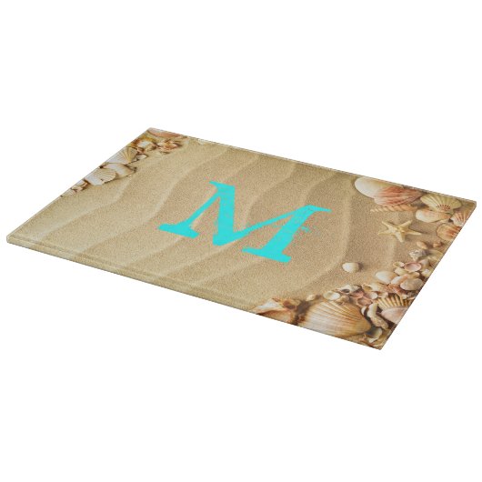 Beach Seashell Hawaii Monogram Glas Snijplank (Hoek)