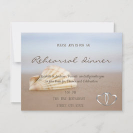 Beach Seashell, Hearts Rehearsal Dinner Kaart