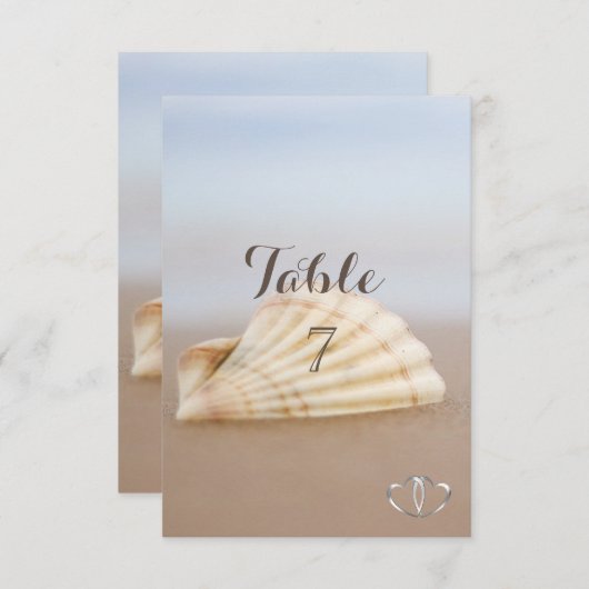 Beach Seashell, Hearts Table Kaart (Voorkant / Achterkant)